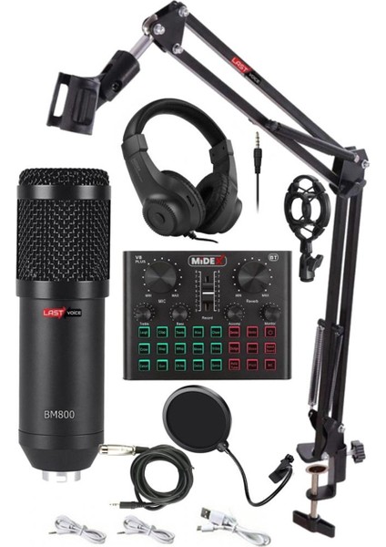 BM800 Live Head Set Efektli Ses Kartı Mikrofon Kulaklık Stand Kayıt Canlı Yayın Seti (PC ve Telefon)