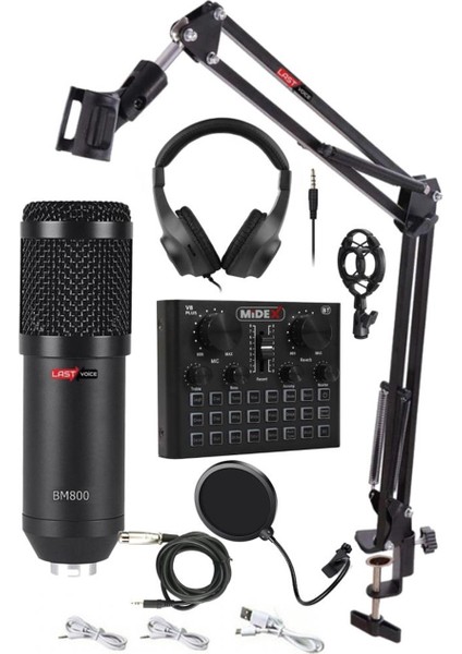 BM800 Live Head Set Efektli Ses Kartı Mikrofon Kulaklık Stand Kayıt Canlı Yayın Seti (PC ve Telefon)