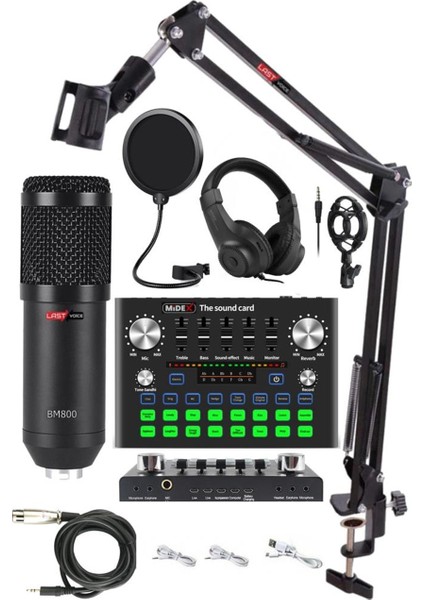 BM800 Live Plus Head Set Efektli Ses Kartı Mikrofon Kulaklık Stand Kayıt Canlı Yayın (PC ve Telefon)