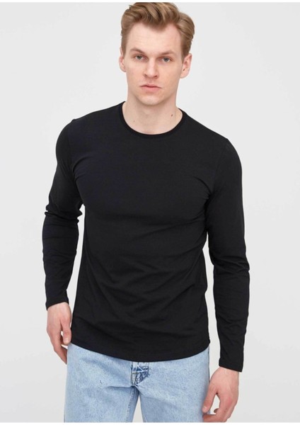 Erkek Siyah Bisiklet Yaka Battal Sweatshirt