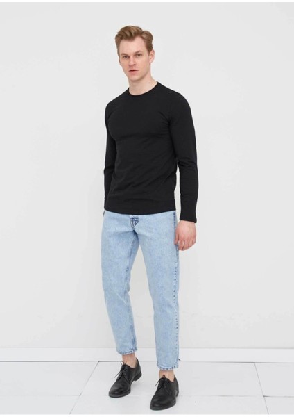 Erkek Siyah Bisiklet Yaka Battal Sweatshirt