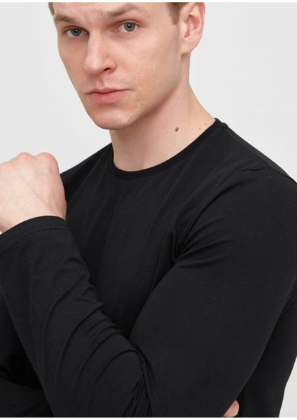 Erkek Siyah Bisiklet Yaka Battal Sweatshirt