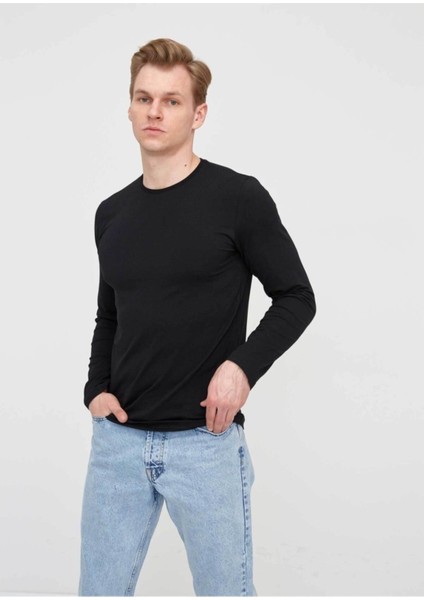 Erkek Siyah Bisiklet Yaka Battal Sweatshirt