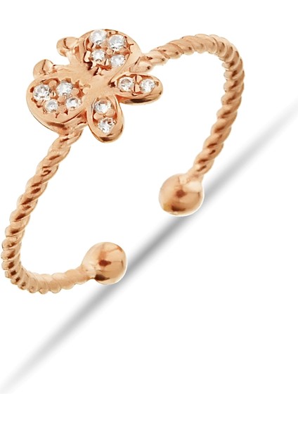 925 Ayar Gümüş Kelebek Figürlü Rose Burma Yüzük - Y013301