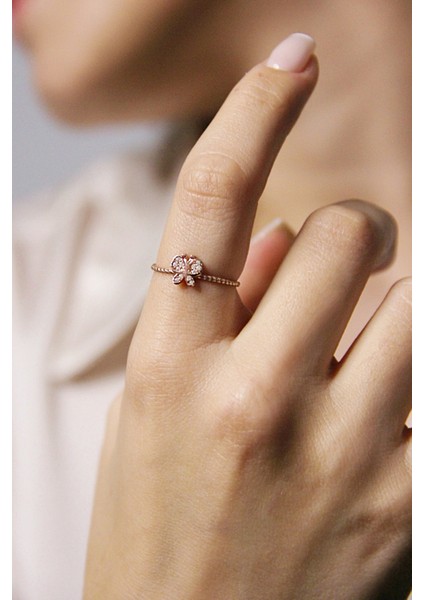 925 Ayar Gümüş Kelebek Figürlü Rose Burma Yüzük - Y013301 fiyatları