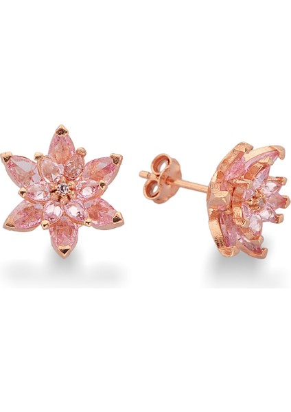 925 Ayar Gümüş Pembe Lotus Çiçeği Küpe - K097201