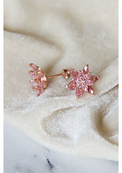 925 Ayar Gümüş Pembe Lotus Çiçeği Küpe - K097201 modelleri