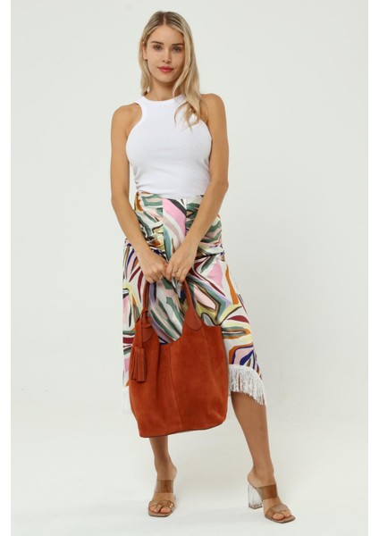 Deri Süet Iki Saplı Püskül Detaylı Kadın Omuz Çantası YC011969HSD