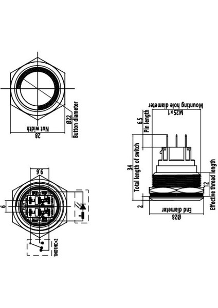 25B-P1Z-E 25MM Düz Anahtarlı Işıklı Metal Buton - Sarı
