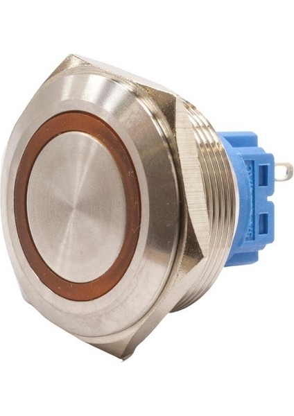 28B-P1-E 28MM Düz Yaylı Işıklı Metal Buton - Sarı