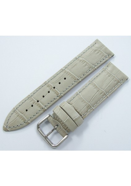 Bizon Deri Saat Kordonu 20mm Açık Gri Dikişli Saat Kayışı Krokodi