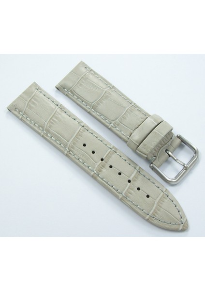 Bizon Deri Saat Kordonu 20mm Açık Gri Dikişli Saat Kayışı Krokodi modelleri