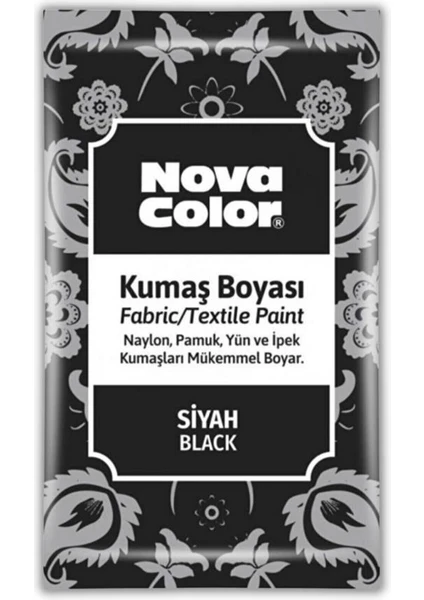 Siyah Kumaş Boyası Toz 12 gr 1 Adet Nova Color Toz Kumaş Boyası Siyah Kot Pantalon Gömlek Tişört Tekstil Kumaş Boyası 1 Adet