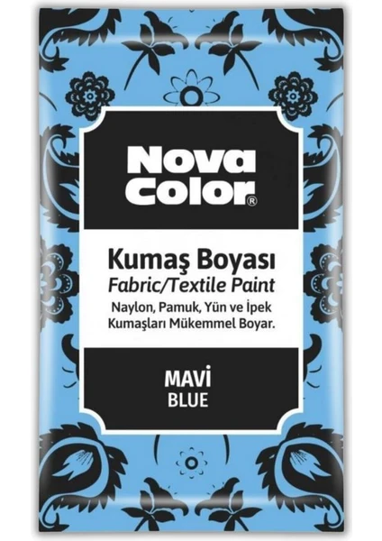 Mavi Kumaş Boyası Toz 12 gr 1 Adet Nova Color Toz Kumaş Boyası Mavi Kot Pantalon Gömlek Tişört Tekstil Kumaş Boyası 1 Adet