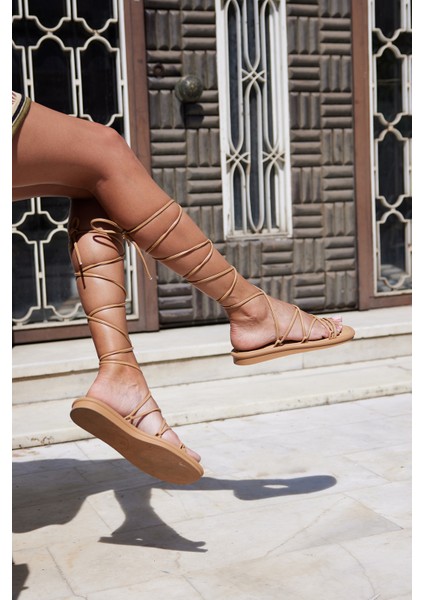 Vizon Kadın Sarma Bağcıklı Puf Sandalet indirimleri