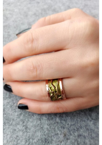 Açık Yeşil Renk Rölyef Desen Şekilli El Yapımı Ayarlanabilir Bakır Kadın Yüzük modelleri