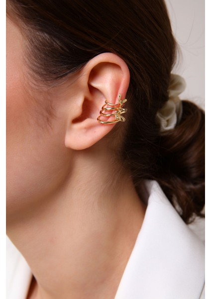 Altın Kaplama Kelebekli Sıkıştırılabilir Earcuff Küpe