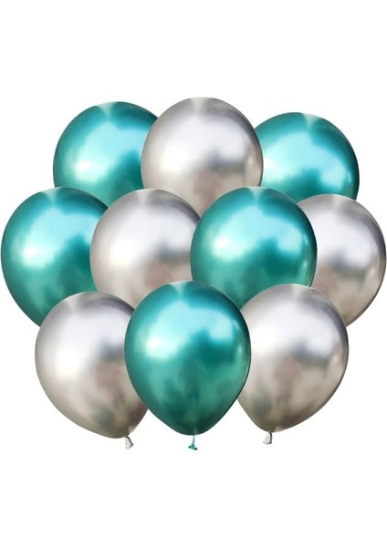 Gümüş Yeşil Krom Aynalı Balon Helyum Uyumlu 5'li