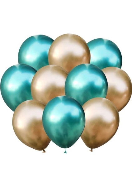 Yeşil Gold Krom Aynalı Balon Helyum Uyumlu 5'li