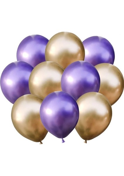Mor Gold Krom Aynalı Balon Helyum Uyumlu 5'li