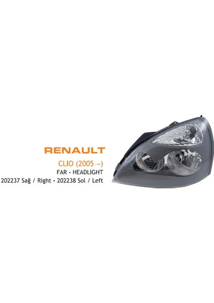 Far Sol Gri Renault Clıo 2005-2008