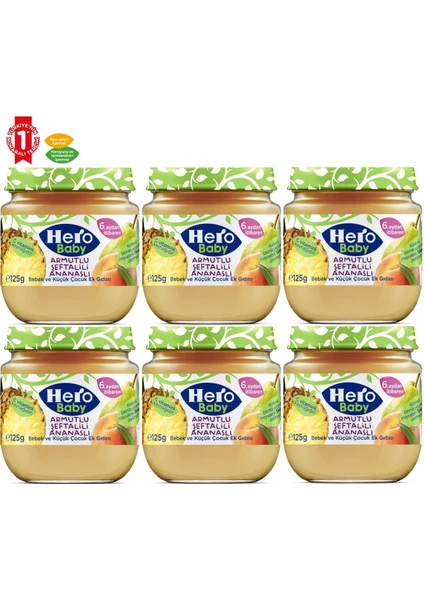 Hero Baby Kavanoz Maması 125GR Armut Ananas Şeftali (6 Lı Set)