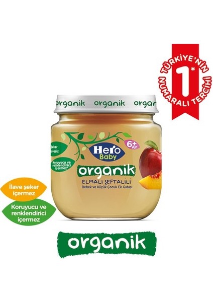 Hero Baby Kavanoz Maması 120GR Organik Elmalı Şeftalili (12 Li Set)