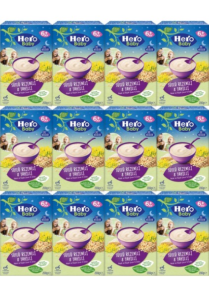 Hero Baby Kaşık Maması 200GR Gece Sütlü Rezeneli 8 Tahıllı 12 Li Set