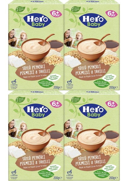 Hero Baby Kaşık Maması 200GR Sütlü Peynirli Pekmezli 8 Tahıllı 4 Lü Set