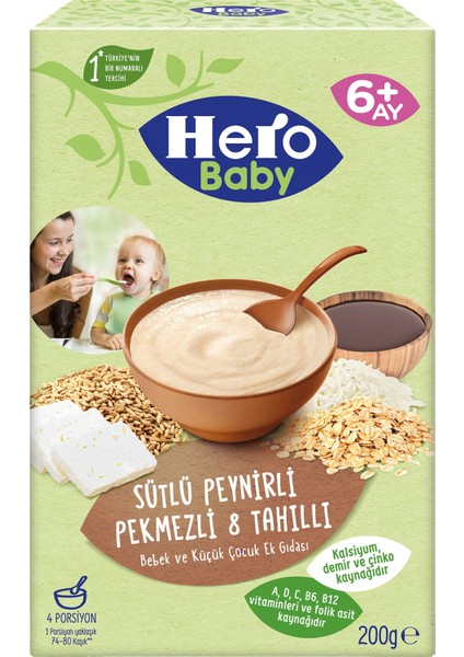 Hero Baby Kaşık Maması 200GR Sütlü Peynirli Pekmezli 8 Tahıllı 3 Lü Set