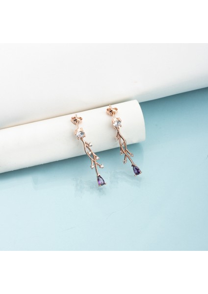 925 Ayar Gümüş Ametist Nergis Çiçeği Sarmaşık Küpe