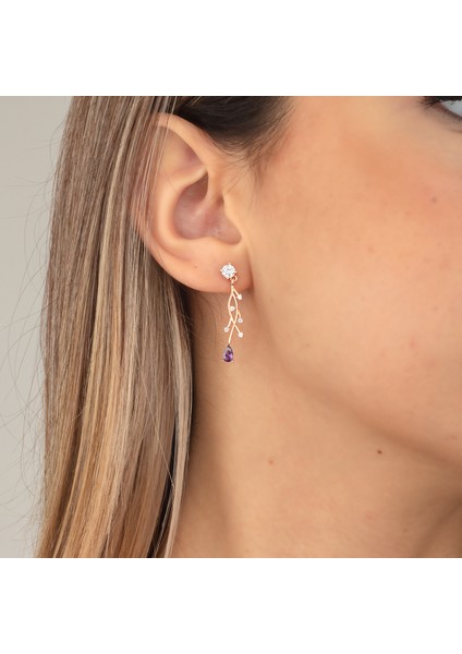 925 Ayar Gümüş Ametist Nergis Çiçeği Sarmaşık Küpe fiyatları