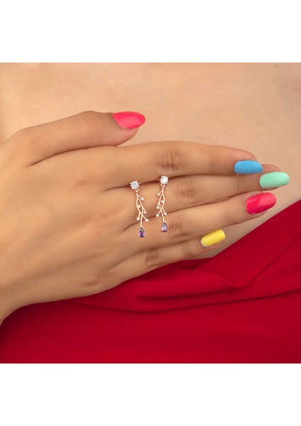 925 Ayar Gümüş Ametist Nergis Çiçeği Sarmaşık Küpe fırsatları