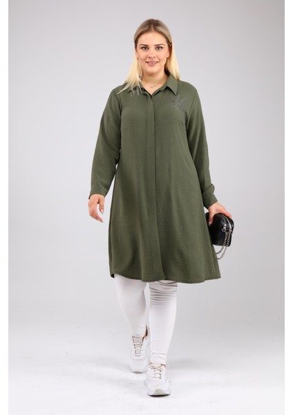 Kadın Büyük Beden Yaprak Baskılı Gömlek Tunik fırsatları