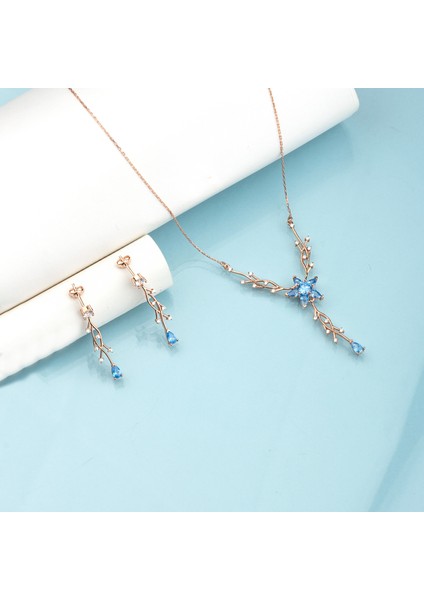 925 Ayar Gümüş Aquamarine Nergis Çiçeği Sarmaşık Kolye Küpe Takı Seti fırsatları