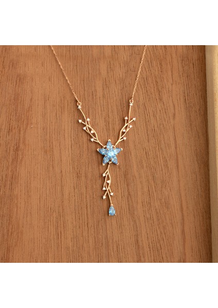 925 Ayar Gümüş Aquamarine Nergis Çiçeği Sarmaşık Kolye modelleri