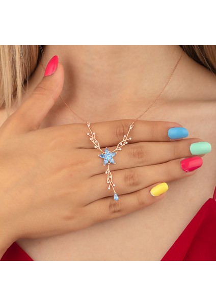 925 Ayar Gümüş Aquamarine Nergis Çiçeği Sarmaşık Kolye fırsatları