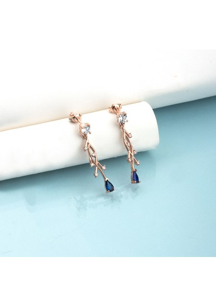 925 Ayar Gümüş Safir Renkli Nergis Çiçeği Sarmaşık Küpe