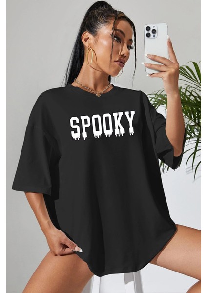 Spooky Baskılı Oversize Tasarım Tshirt