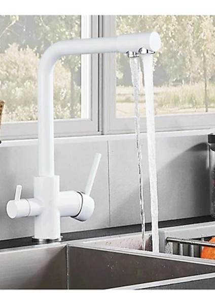 Beyaz Sıcak Soğuk ve Arıtma Su Girişli 3 Yollu Mutfak Bataryası