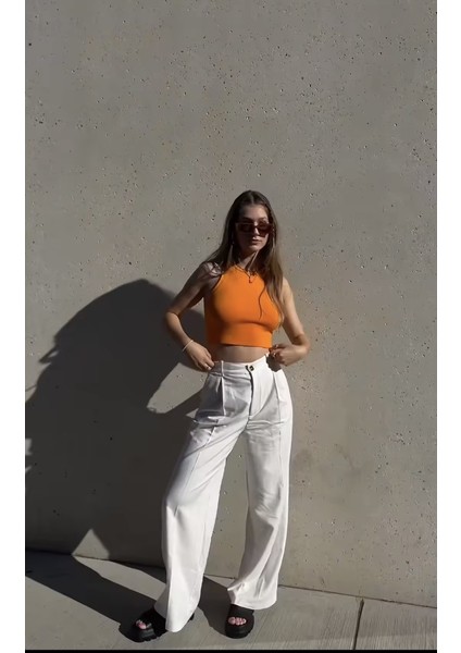 AÈC PRIVÈ Kadın Turuncu Fitilli Crop Top Atlet