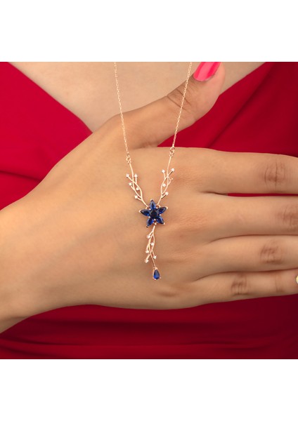 925 Ayar Gümüş Safir Renkli Nergis Çiçeği Sarmaşık Kolye modelleri