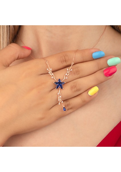 925 Ayar Gümüş Safir Renkli Nergis Çiçeği Sarmaşık Kolye indirimleri