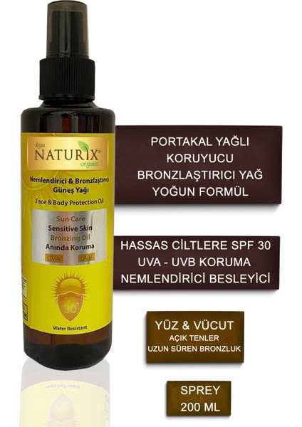 Yüksek Faktörlü Bronzlaştırıcı Yağ Spf 30 Hassas Ciltlere Nemlendirici Güneş Yağı Portakal Yağlı