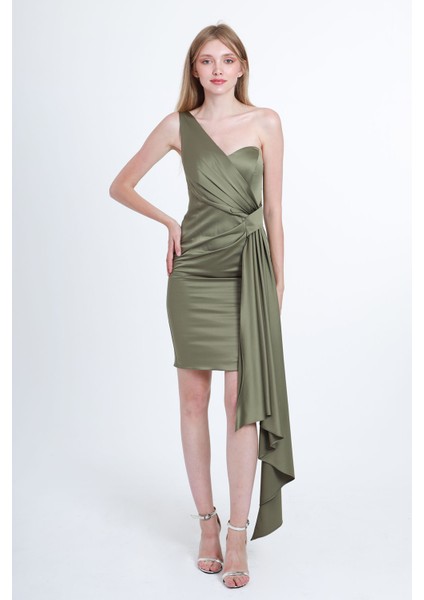 Kadın Tek Omuz Abiye Elbise 5924015 Haki