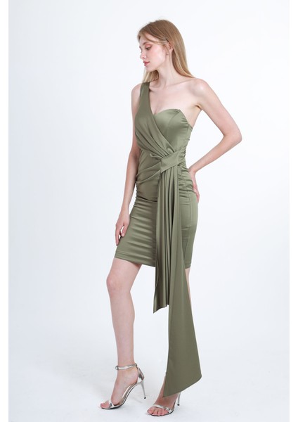 Kadın Tek Omuz Abiye Elbise 5924015 Haki fiyatları