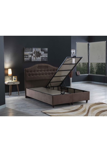 Ipek Mobilya Nima 3 Lü Set Baza + Başlık + Yatak Tek Kişilik Sütlü Kahve 2180A 100X200