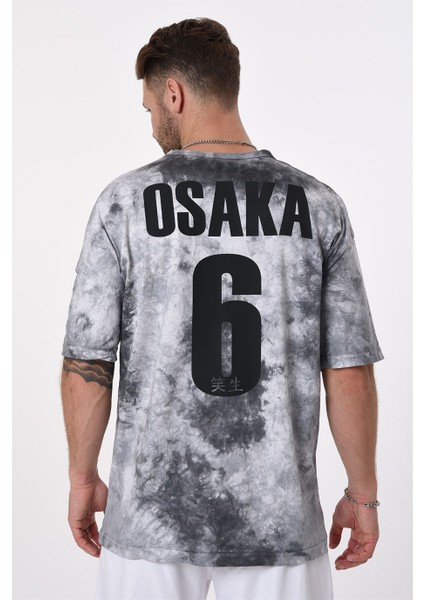 R-5653 Bisiklet Yaka Arkası Osaka Baskı Detaylı Batik T-Shırt indirimleri