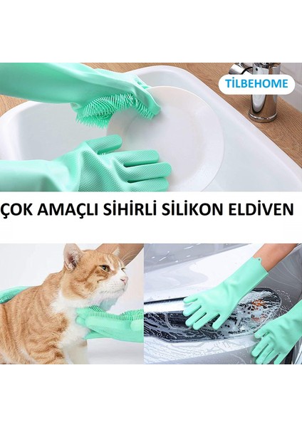 Silikon Eldiven Bulaşık Yıkama Eldiveni Dayanıklı Kaymaz Tırtıklı Eldiven Fırın Mutfak Eldiveni fırsatları