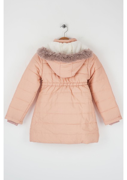 Bürümcük Kumaş Çıtçıt Kapamalı Fermuarlı Kürklü Kapüşonlu Kız Çocuk Pudra Şişme Mont fiyatları